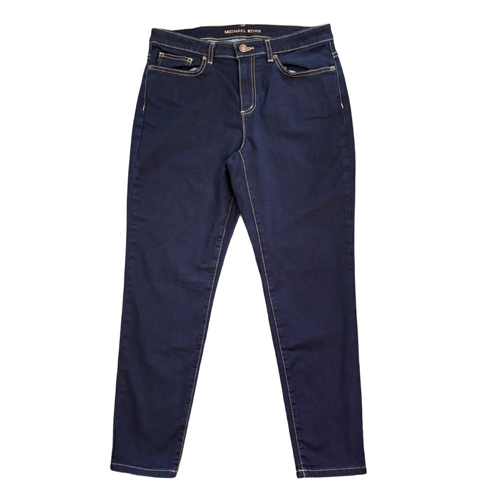 Michael Kors Izzy Mid Rise Cropped Skinny Dark Blue Stretch Denim Jean Size 10 - Picture 3 of 12
